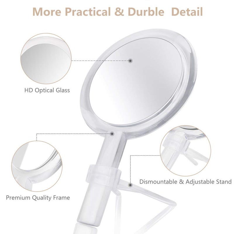 Gotofine 1X & 10X Magnifying Double Side Hand Makeup Mirror with Stand, Handheld Vanity Mirror, Clear - Image 5